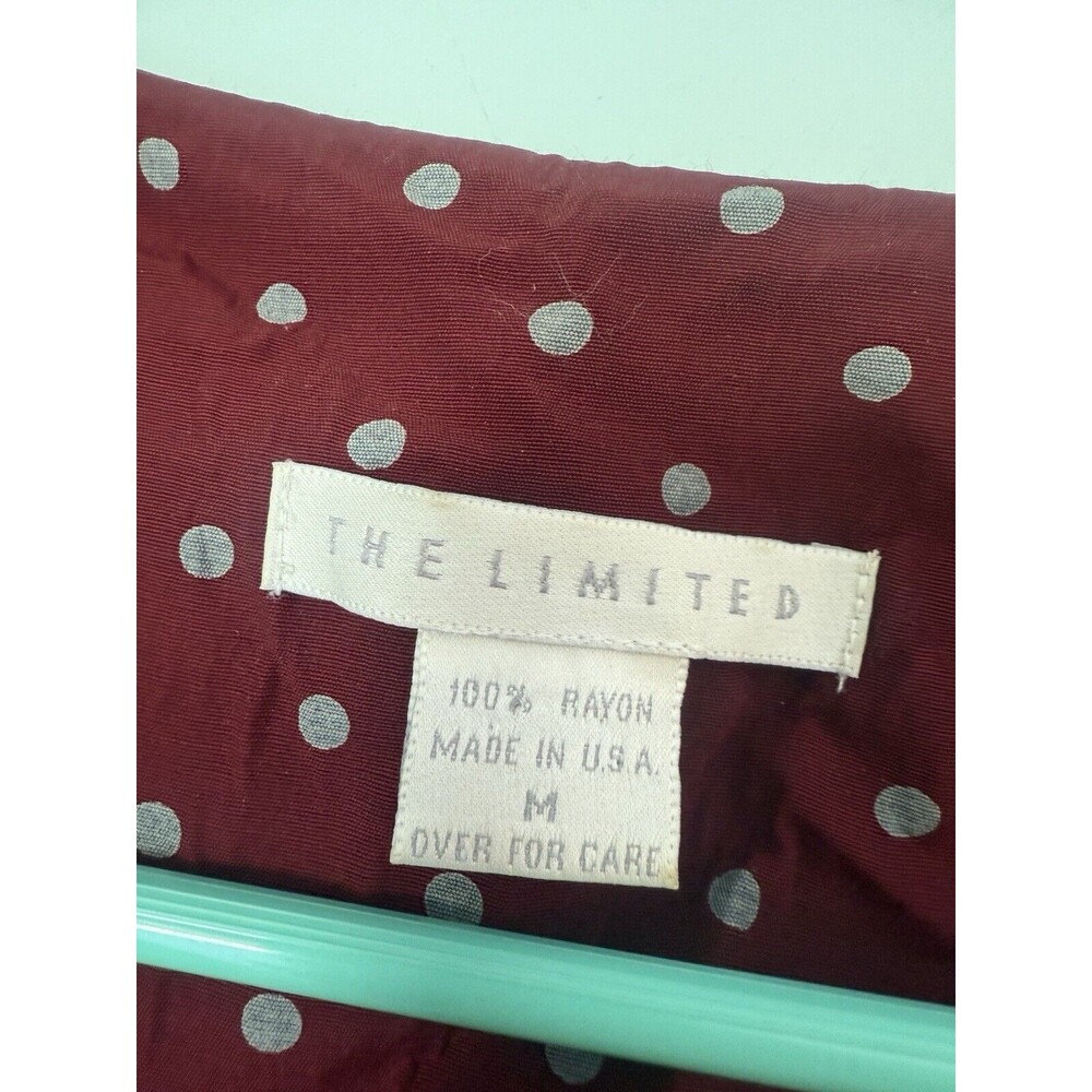 The Limited Polka Dot M Midi Dress Cranberry Gray Lost Sleeve Tie Back - Picture 3 of 3